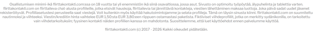 Sivun alatunnisteessa varoitetaan jo väärennöksistä ja kohtuuttomista viestikohtaisista hinnoista.